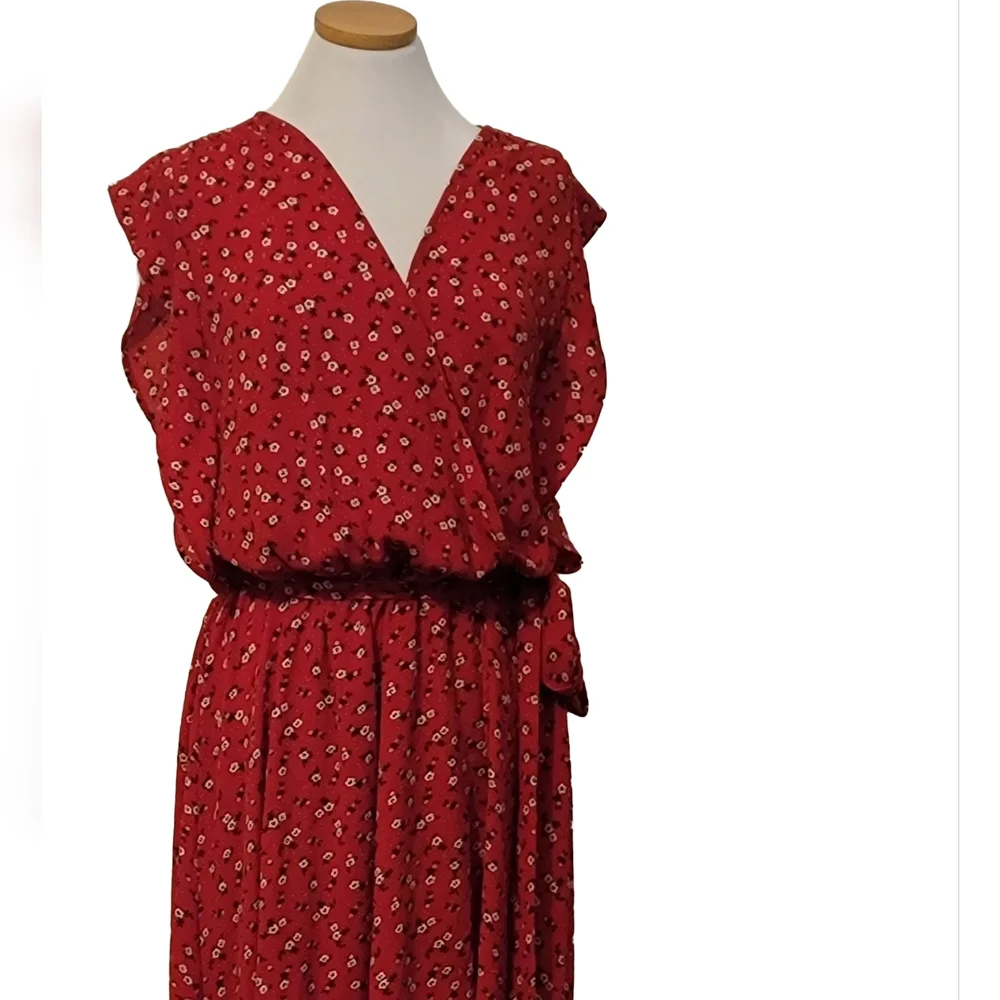 City Chic Floral Wrap Ruffle  High Low Belted Dress